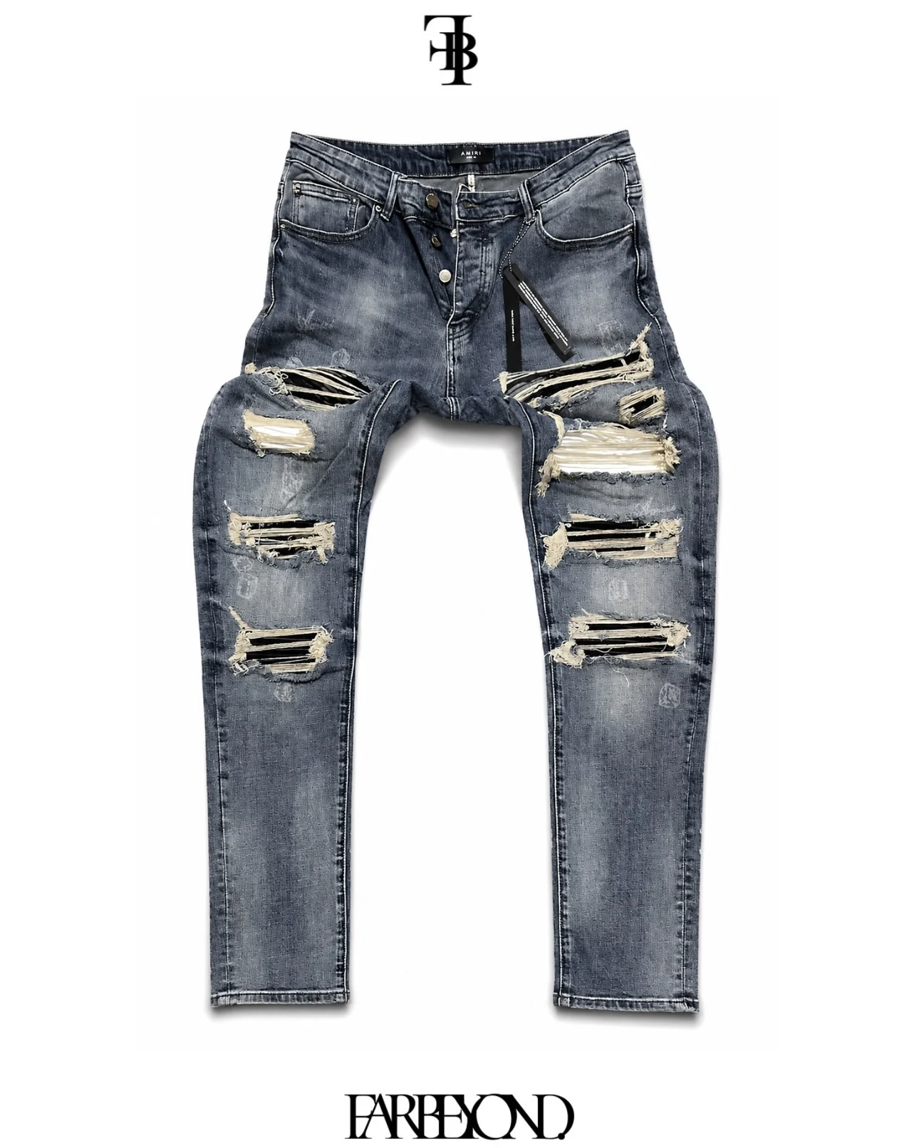 Amiri - Slim-Fit Ripped Jeans - Washed Grey Denim