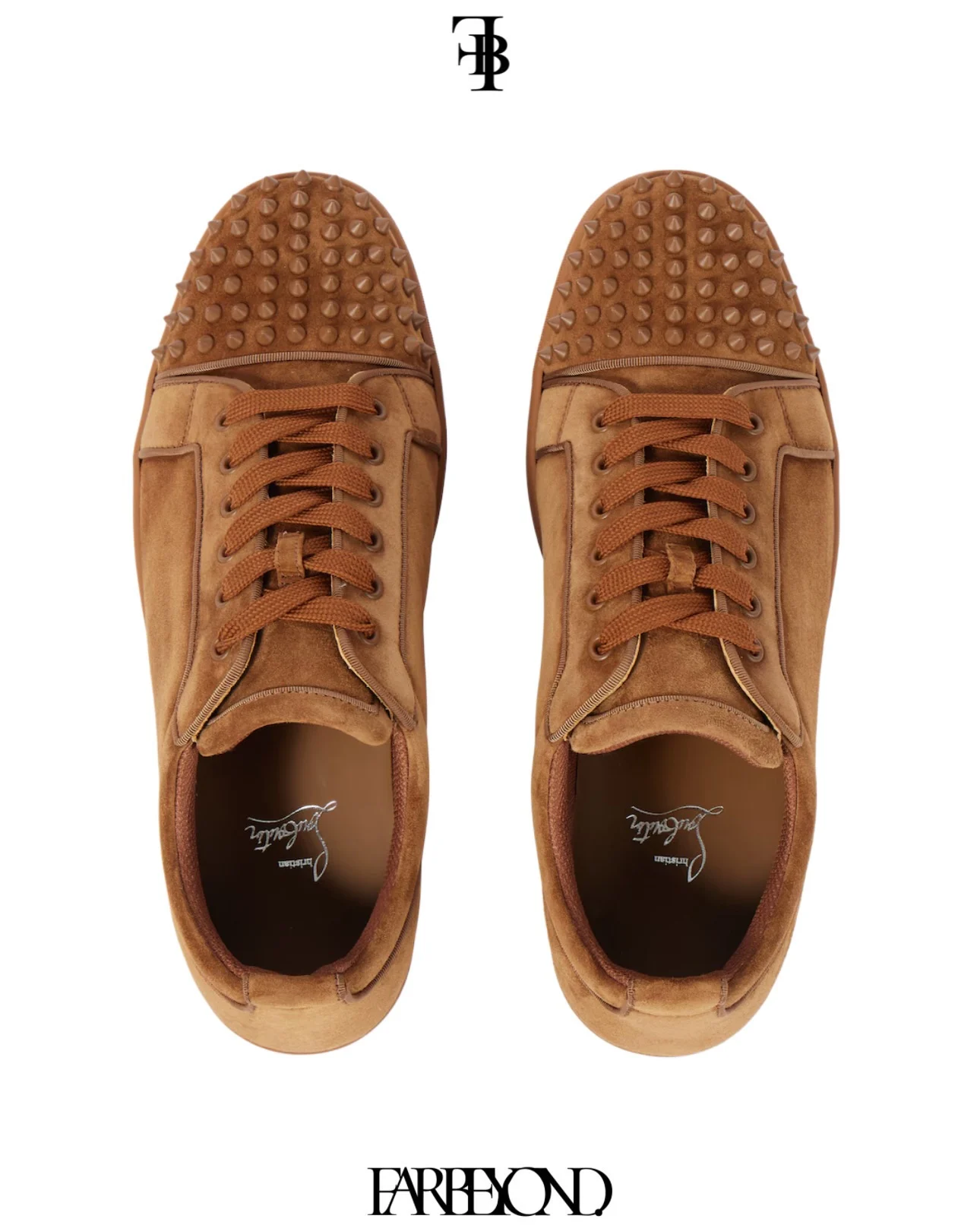 Christian Louboutin - Louis Junior Spikes Suede Sneakers - Brown - Image 3