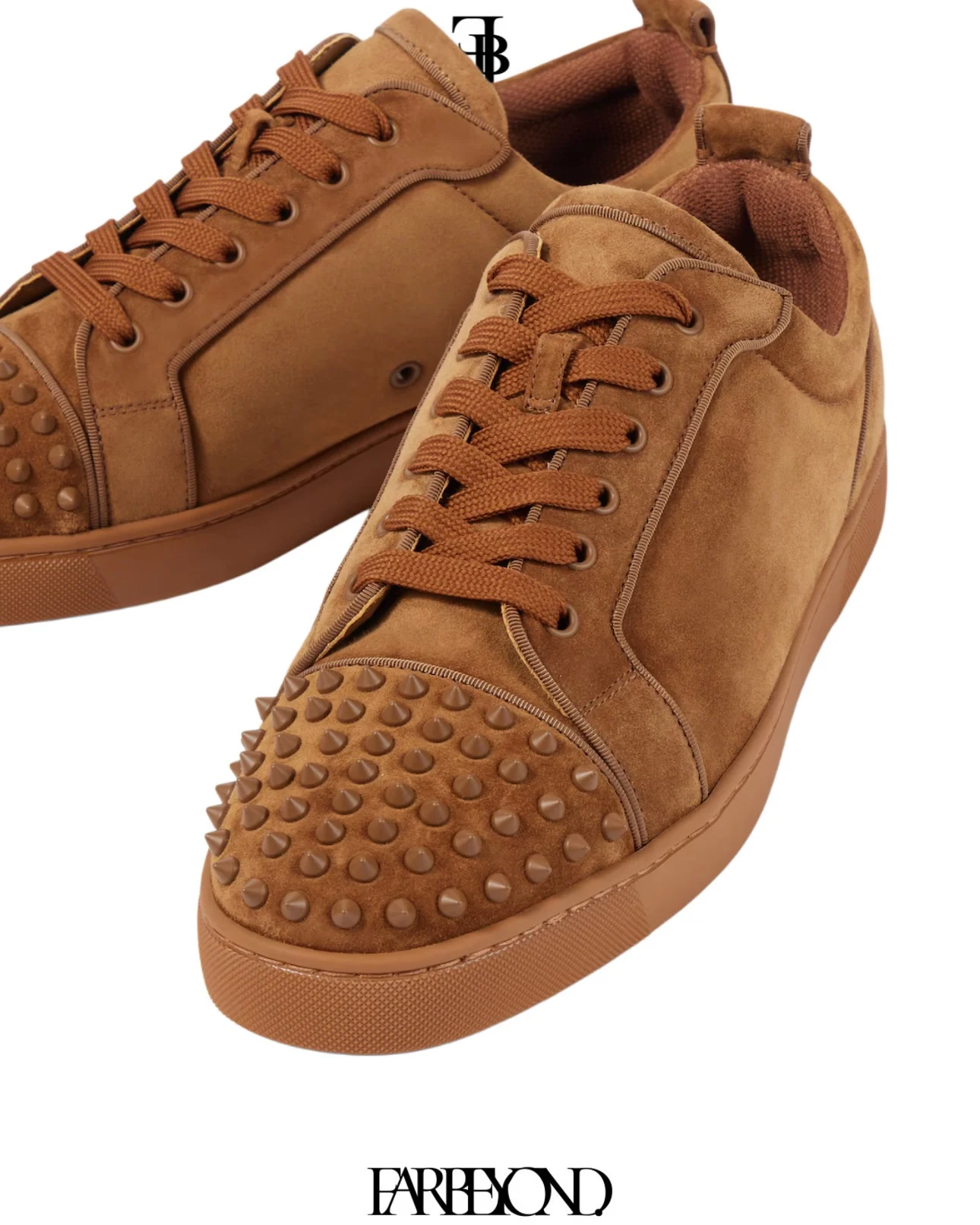 Christian Louboutin - Louis Junior Spikes Suede Sneakers - Brown - Image 4