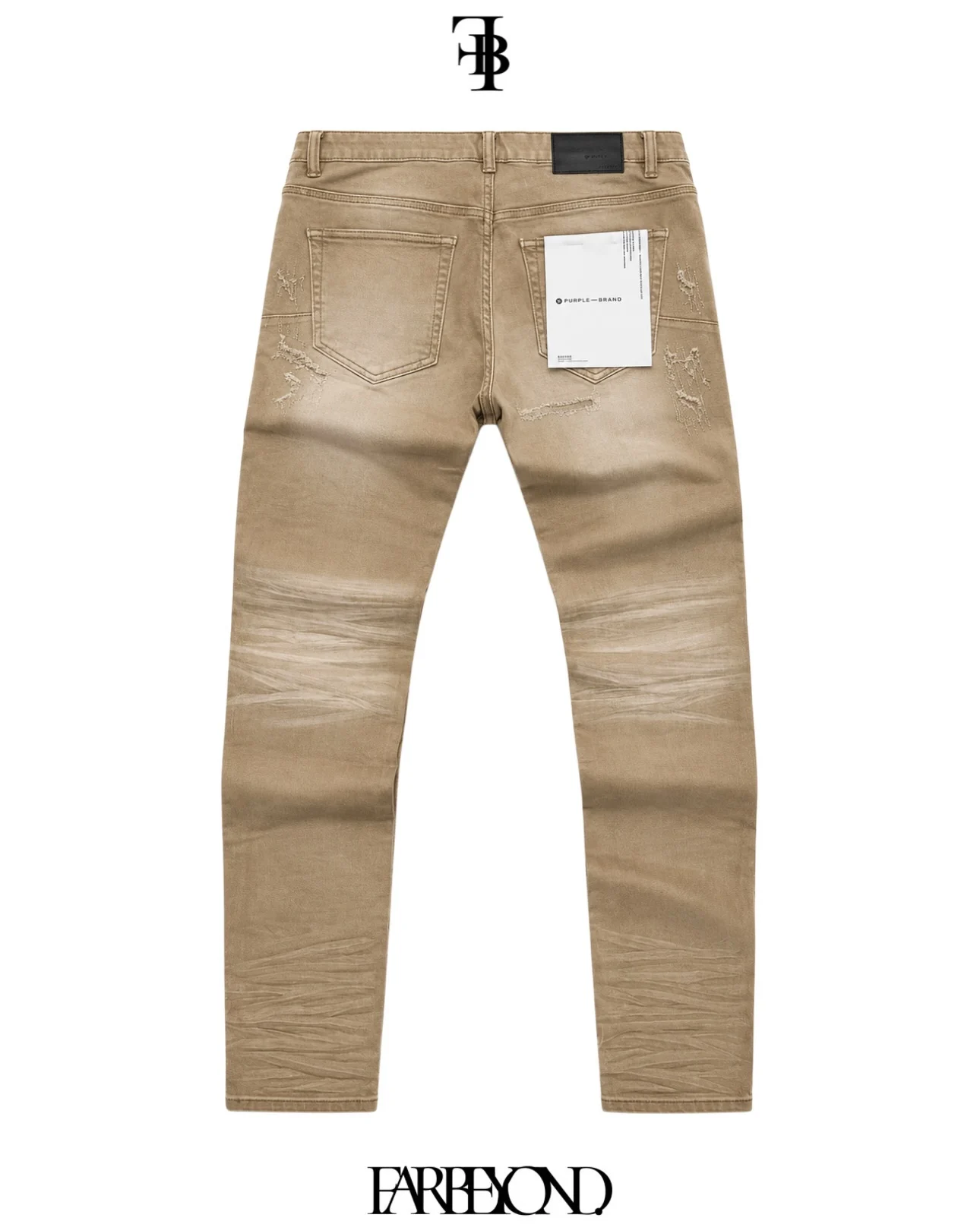 Purple Brand P001 Skinny Jeans - Ripped Detailing & Black Patchwork - Khaki - Image 2